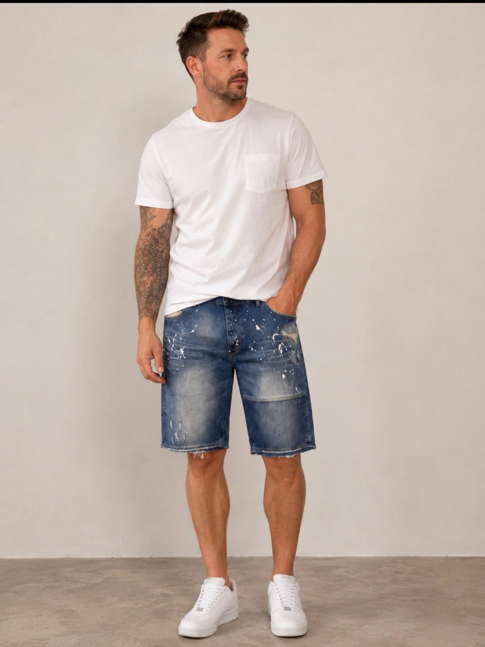 Play clothes men distressed jean shorts 38 urban y2k paint splatter streetwear